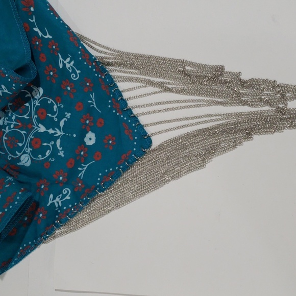 Teal Bandana with Silver tone Fringe Chain Design - Women's Fashion Accessory - Picture 6 of 7